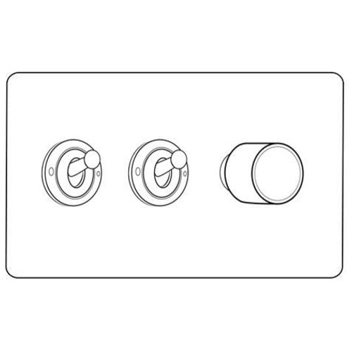 Vintage Range Satin Black Nickel Switches & Sockets, X66 - 3G Mixed Toggle Dimmer Switch 2xToggle 1xTED by Heritage Brass By M-Marcus