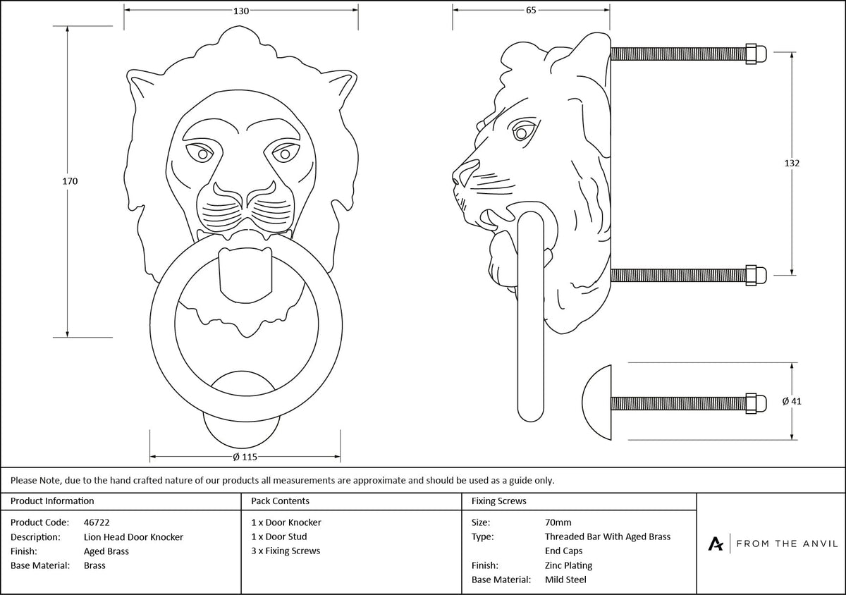 Lions Head Door Knocker by From The Anvil