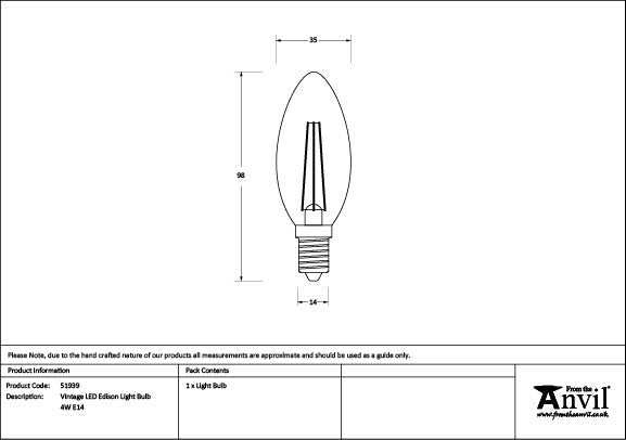 Vintage LED Edison Light Bulb - 4W E14 by From The Anvil