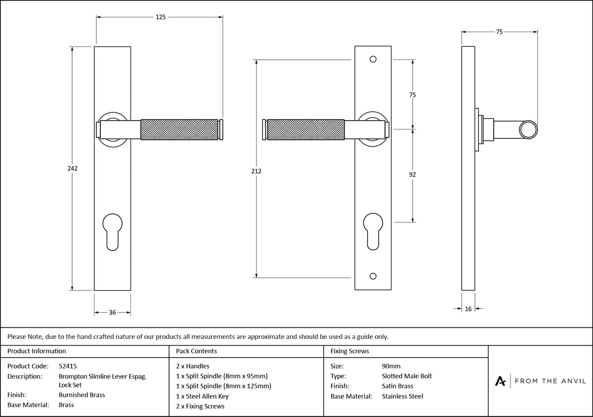 Brompton Slimline Lever Espag. Lock Set by From The Anvil