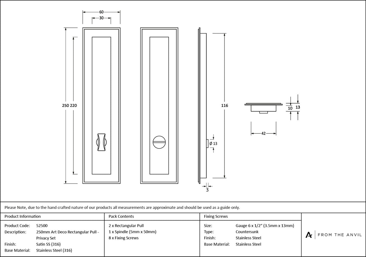 Art Deco Rectangular Pull - Privacy Set by From The Anvil