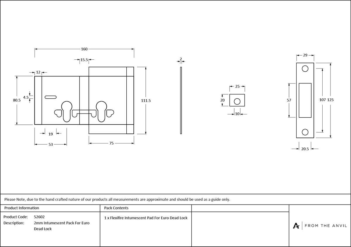 2mm Intumescent Pack for Euro Dead Locks (FD 60) by From The Anvil