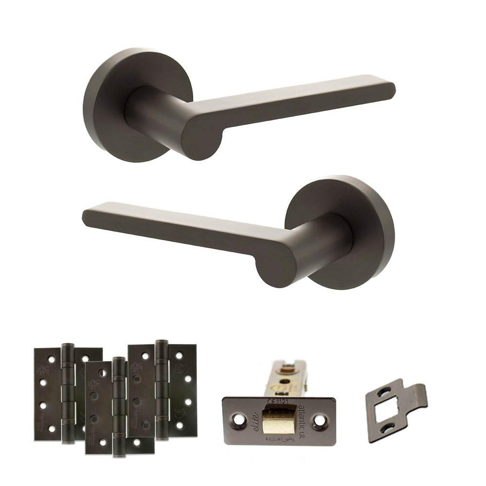 Senza Pari Darrio Door Handle Pack (Latch Set - 3" CE Latch, 4" Fire Rated Hinges x3) - Urban Dark Bronze - Default