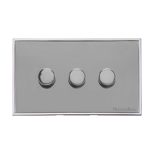 Executive Range Polished Chrome Switches & Sockets, EX22 - 3 Gang TED Dimmer (Compatible with LED Lamps) by Heritage Brass By M-Marcus