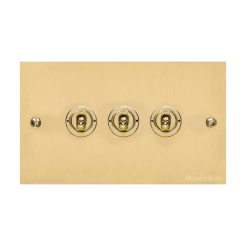 Victorian Elite Range Polished Brass Switches & Sockets, R01 - 3 Gang Toggle Switch by Heritage Brass By M-Marcus