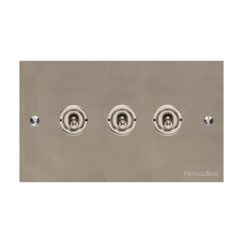 Victorian Elite Range Satin Nickel Switches & Sockets, R05 - 3 Gang Toggle Switch by Heritage Brass By M-Marcus