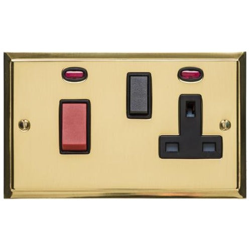 Elite Stepped Plate Range Polished Brass Switches & Sockets, S01 - 45A Cooker Unit + 13A Socket by Heritage Brass By M-Marcus