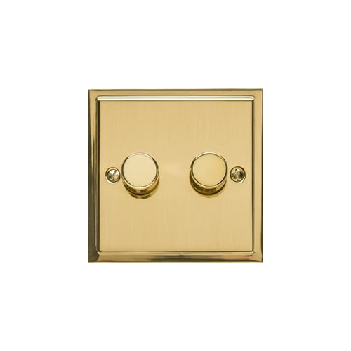 Elite Stepped Plate Range Polished Brass, S01 - 2 Gang Dimmer 400 watts (Compatible with halogen/ incandescent bulbs)