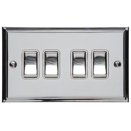 Elite Stepped Plate Range Polished Chrome Switches & Sockets, S02 - 4 Gang Rocker Switch by Heritage Brass By M-Marcus