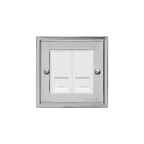 Elite Stepped Plate Range Polished Chrome Switches & Sockets, S02 - 2 Gang Master Line Socket by Heritage Brass By M-Marcus
