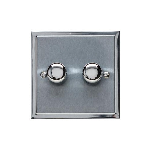 Elite Stepped Plate Range Satin Chrome Switches & Sockets, S03 - 2 Gang TED Dimmer (Compatible with LED Lamps) by Heritage Brass By M-Marcus