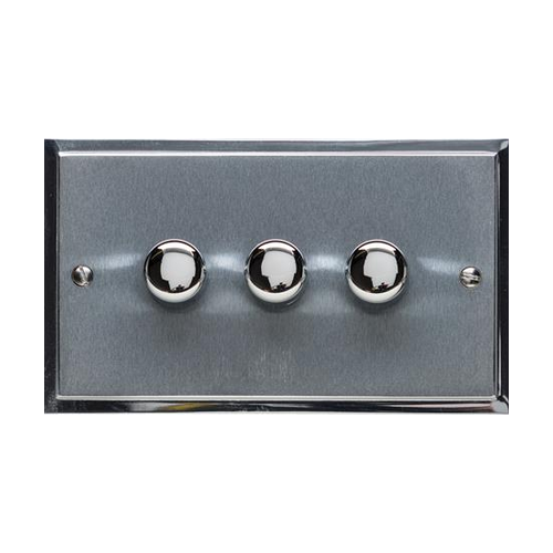 Elite Stepped Plate Range Satin Chrome Switches & Sockets, S03 - 3 Gang Dimmer 250 watts (Compatible with halogen/ incandescent bulbs) by Heritage Brass By M-Marcus