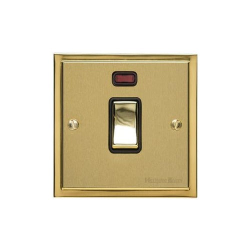 Elite Stepped Plate Range Satin Brass Switches & Sockets, S04 - 20A Double Pole Switch with Neon by Heritage Brass By M-Marcus