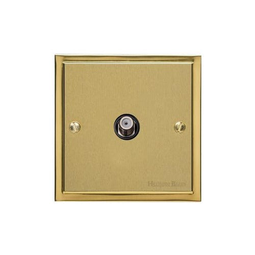 Elite Stepped Plate Range Satin Brass Switches & Sockets, S04 - 1 Gang Satellite Socket by Heritage Brass By M-Marcus