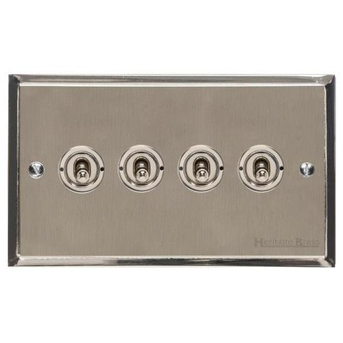 Elite Stepped Plate Range Satin Nickel Switches & Sockets, S05 - 4 Gang Toggle Switch by Heritage Brass By M-Marcus