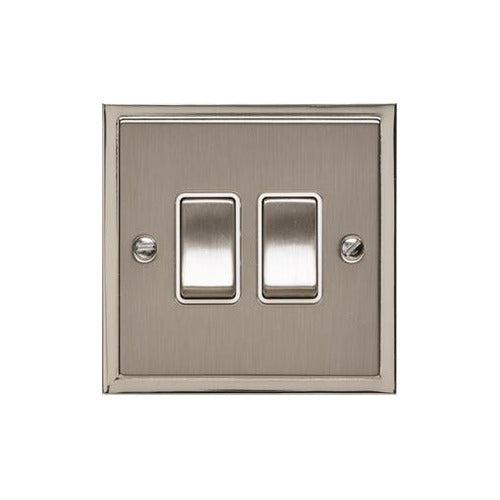 Elite Stepped Plate Range Satin Nickel Switches & Sockets, S05 - 2 Gang Rocker Switch by Heritage Brass By M-Marcus