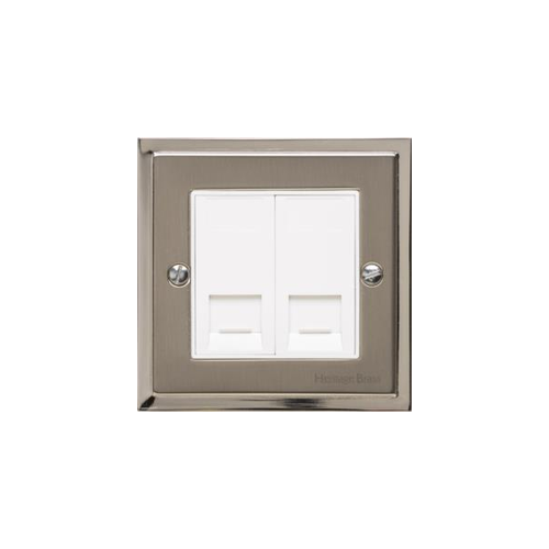 Elite Stepped Plate Range Satin Nickel Switches & Sockets, S05 - 2 Gang Master Line Socket by Heritage Brass By M-Marcus
