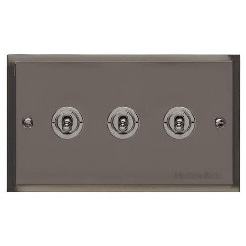 Elite Stepped Plate Range Polished Black Nickel Switches & Sockets, S06 - 3 Gang Toggle Switch by Heritage Brass By M-Marcus