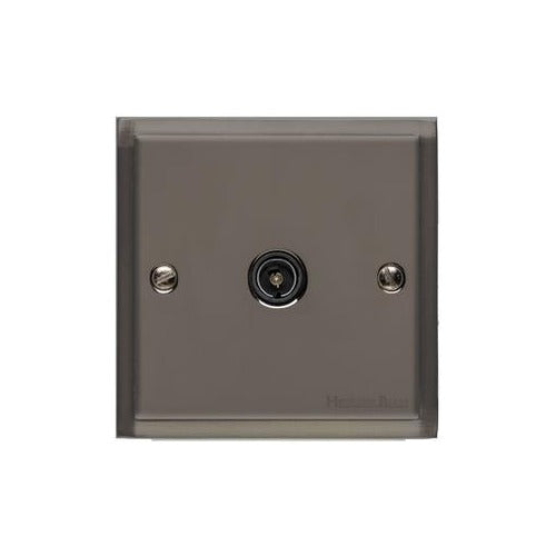 Elite Stepped Plate Range Polished Black Nickel Switches & Sockets, S06 - 1 Gang Non-Isolated TV Coaxial Socket by Heritage Brass By M-Marcus