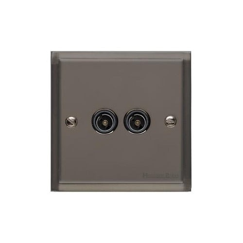 Elite Stepped Plate Range Polished Black Nickel Switches & Sockets, S06 - TV/FM Diplexed Socket by Heritage Brass By M-Marcus