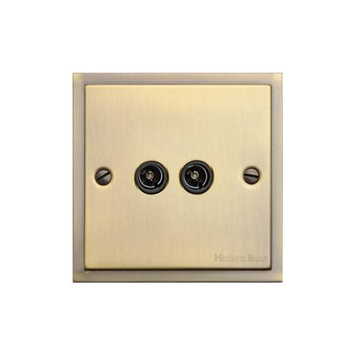 Elite Stepped Plate Range Antique Brass Switches & Sockets, S91 - TV/FM Diplexed Socket by Heritage Brass By M-Marcus