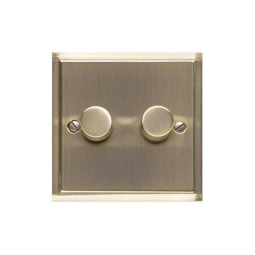 Elite Stepped Plate Range Antique Brass Switches & Sockets, S91 - 2 Gang Dimmer 250 watts (Compatible with halogen/ incandescent bulbs) by Heritage Brass By M-Marcus