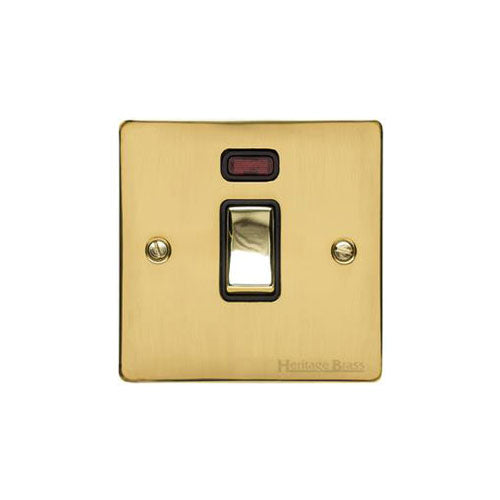 Elite Flat Plate Range Polished Brass Switches & Sockets, T01 - 20A Double Pole Switch with Neon by Heritage Brass By M-Marcus