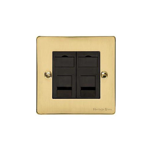 Elite Flat Plate Range Polished Brass Switches & Sockets, T01 - 2 Gang Master Line Socket by Heritage Brass By M-Marcus
