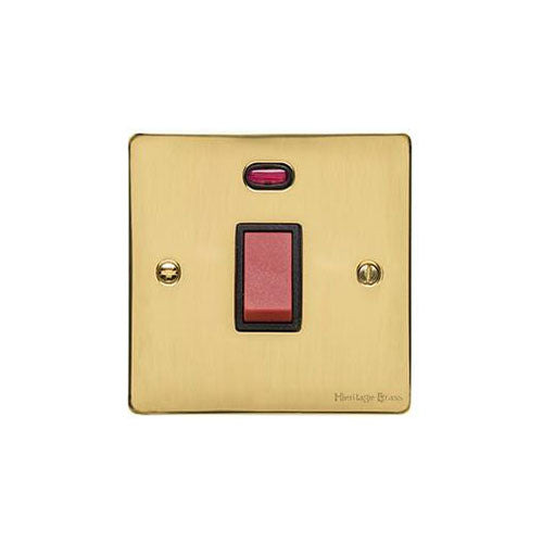 Elite Flat Plate Range Polished Brass Switches & Sockets, T01 - 45A DP Cooker Switch with Neon (single plate) by Heritage Brass By M-Marcus