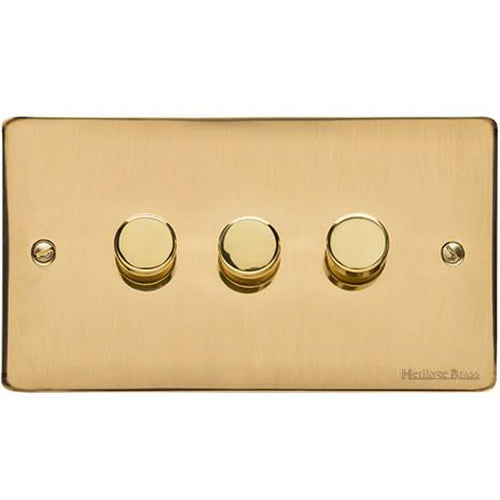 Elite Flat Plate Range Polished Brass Switches & Sockets, T01 - 3 Gang TED Dimmer (Compatible with LED Lamps) by Heritage Brass By M-Marcus
