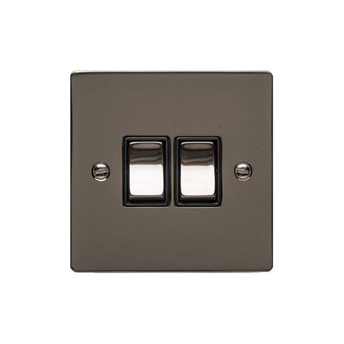 Elite Flat Plate Range Polished Black Nickel Switches & Sockets, T06 - 2 Gang Rocker Switch by Heritage Brass By M-Marcus