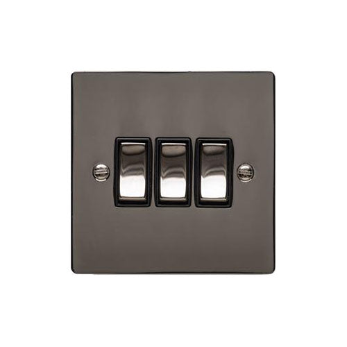 Elite Flat Plate Range Polished Black Nickel Switches & Sockets, T06 - 3 Gang Rocker Switch by Heritage Brass By M-Marcus