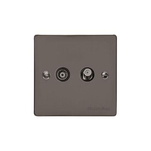 Elite Flat Plate Range Polished Black Nickel Switches & Sockets, T06 - TV/Satellite Socket by Heritage Brass By M-Marcus