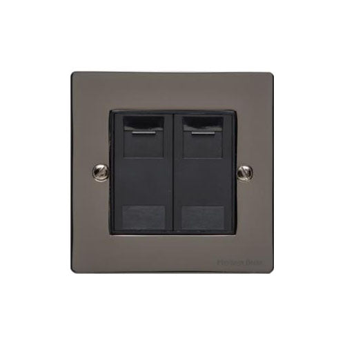 Elite Flat Plate Range Polished Black Nickel Switches & Sockets, T06 - 2 Gang Master Line Socket by Heritage Brass By M-Marcus