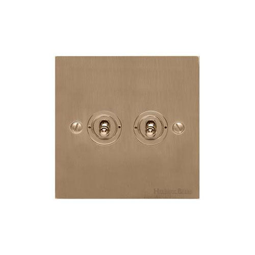 Elite Flat Plate Range Antique Brass Switches & Sockets, T91 - 2 Gang Toggle Switch by Heritage Brass By M-Marcus