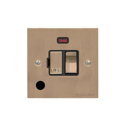 Elite Flat Plate Range Antique Brass Switches & Sockets, T91 - Switched Spur with Neon + Cord (13 Amp) by Heritage Brass By M-Marcus