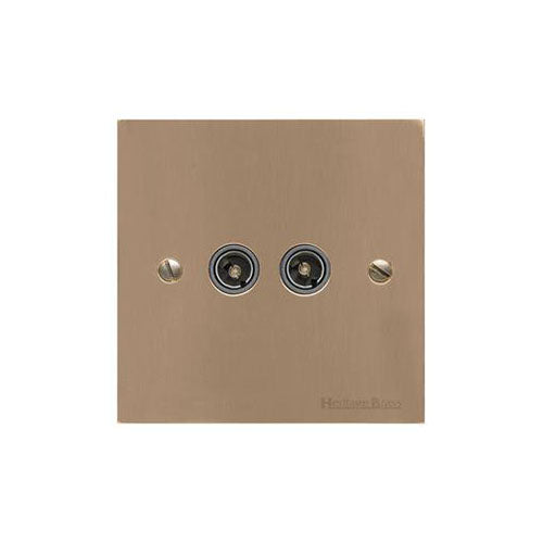 Elite Flat Plate Range Antique Brass Switches & Sockets, T91 - TV/FM Diplexed Socket by Heritage Brass By M-Marcus