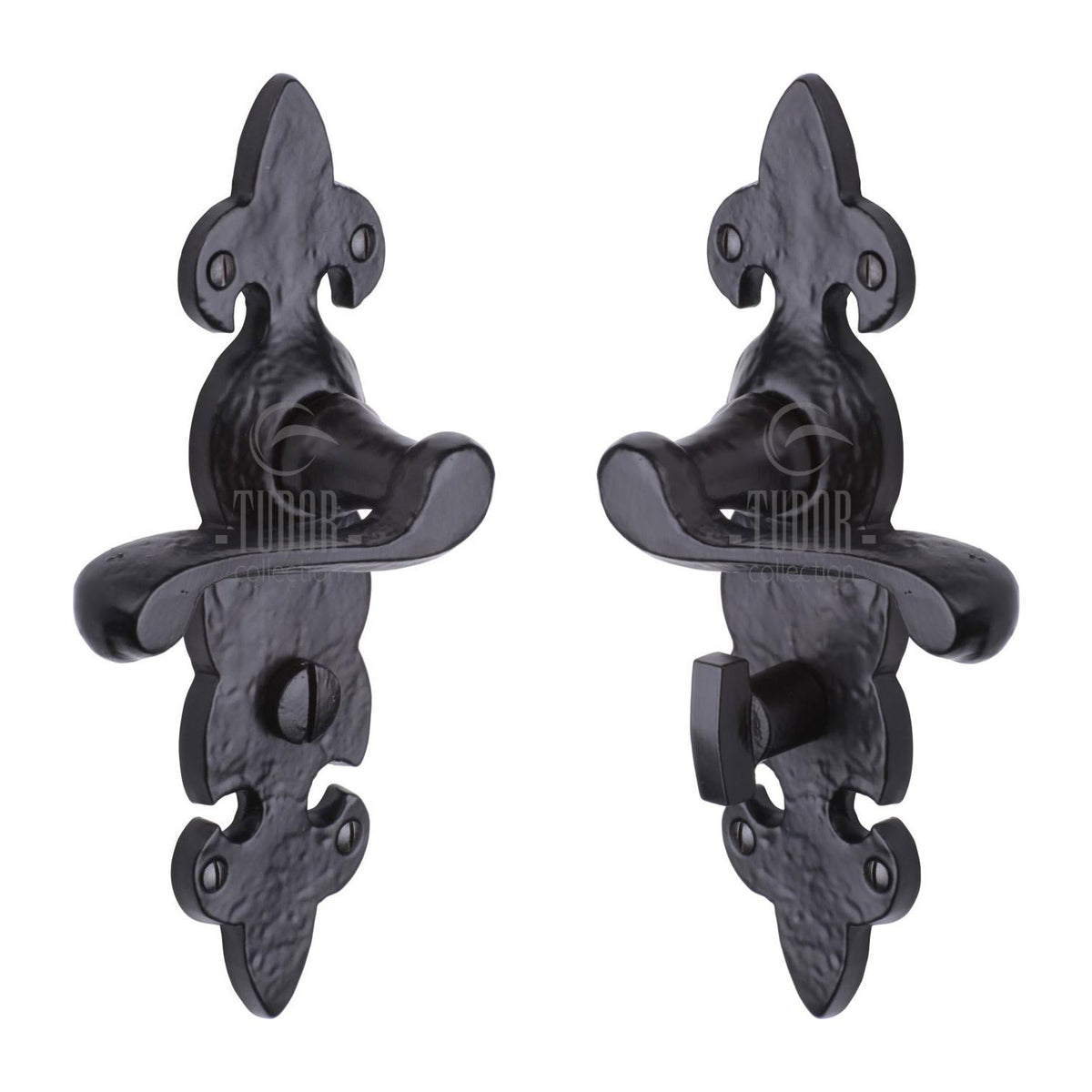 Tudor Fleur de Lys Door Handle on Plate by M Marcus - Heritage Brass