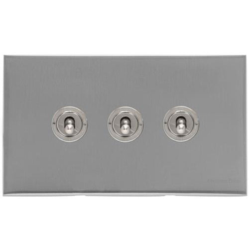 Winchester Range Satin Chrome Silk Switches & Sockets, W35 - 3 Gang Toggle Switch by Heritage Brass By M-Marcus