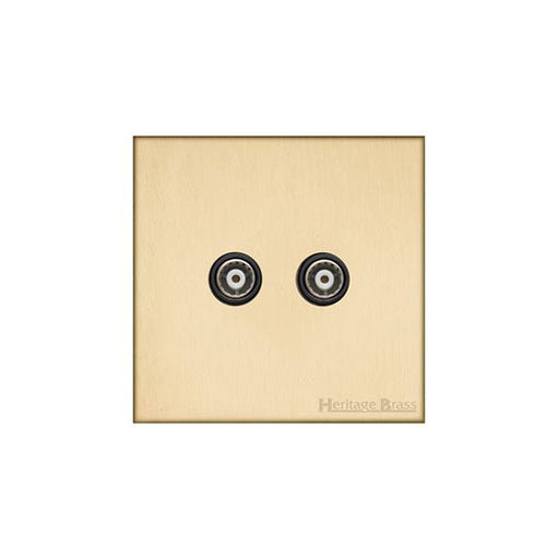 Winchester Range Satin Brass Switches & Sockets, W44 - 2 Gang TV Coaxial Socket by Heritage Brass By M-Marcus
