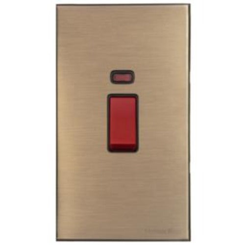 Windsor Range Matt Antique Brass Switches & Sockets, WN92 - 45A DP Cooker Switch with Neon (tall plate) by Heritage Brass By M-Marcus
