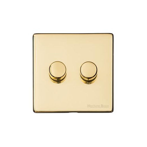 Vintage Range Polished Brass Switches & Sockets, X01 - 2 Gang Dimmer 250 watts (Compatible with halogen/ incandescent bulbs) by Heritage Brass By M-Marcus