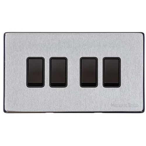 Vintage Range Satin Chrome Switches & Sockets, X03 - 4 Gang Rocker Switch by Heritage Brass By M-Marcus