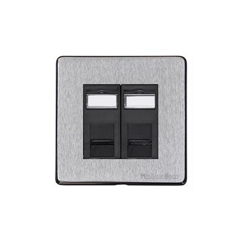 Vintage Range Satin Chrome Switches & Sockets, X03 - 2 Gang Master Line Socket by Heritage Brass By M-Marcus