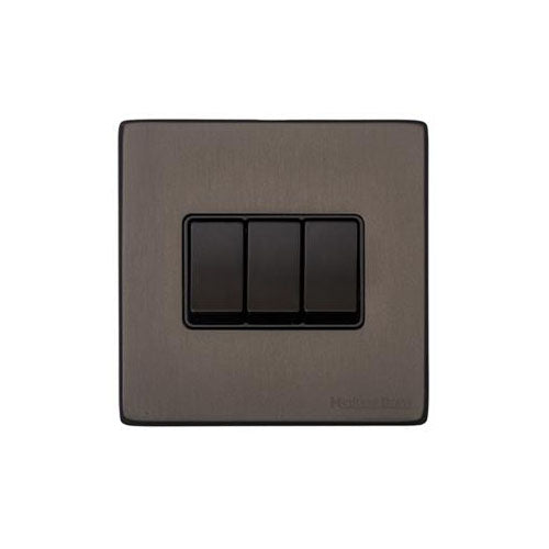 Vintage Range Matt Bronze Switches & Sockets, X09 - 3 Gang Rocker Switch by Heritage Brass By M-Marcus