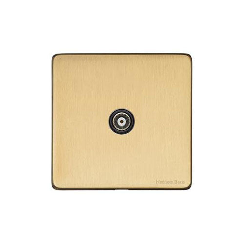 Vintage Range Satin Brass Switches & Sockets, X44 - 1 Gang Non-Isolated TV Coaxial Socket by Heritage Brass By M-Marcus
