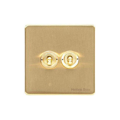 Vintage Range Satin Brass Switches & Sockets, X44 - 2 Gang Toggle Switch by Heritage Brass By M-Marcus