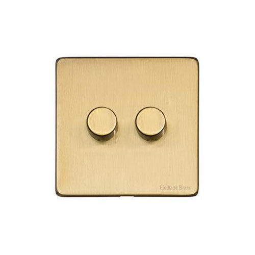 Vintage Range Satin Brass Switches & Sockets, X44 - 2 Gang Dimmer 400 watts (Compatible with halogen/ incandescent bulbs) by Heritage Brass By M-Marcus