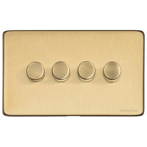 Vintage Range Satin Brass Switches & Sockets, X44 - 4 Gang TED Dimmer (Compatible with LED Lamps) by Heritage Brass By M-Marcus
