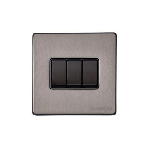 Vintage Range Satin Black Nickel Switches & Sockets, X66 - 3 Gang Rocker Switch by Heritage Brass By M-Marcus